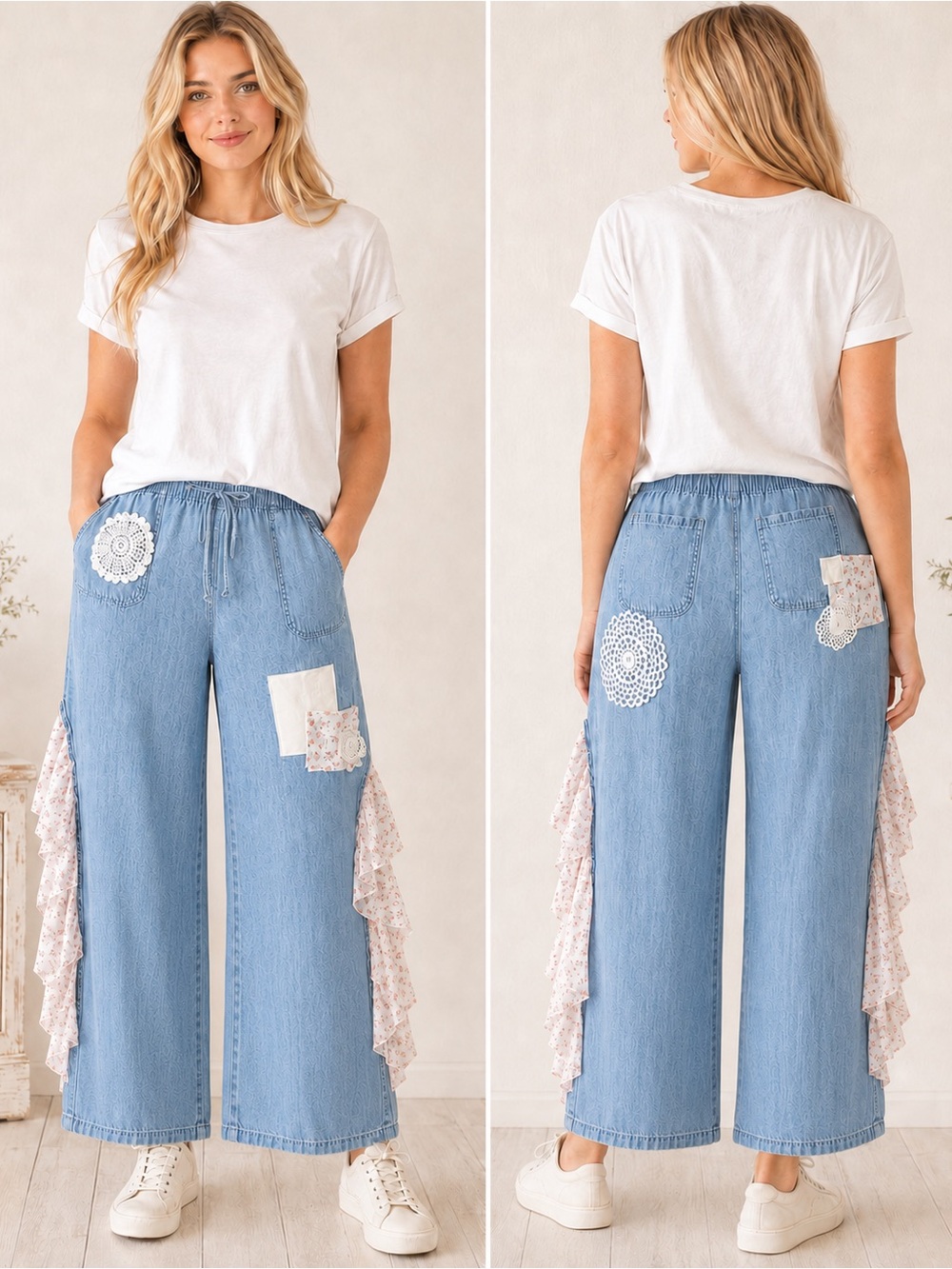Upcycled Light Blue Wide-Leg Jeans